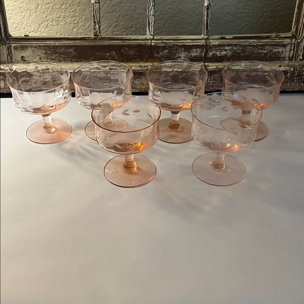 Elegant Pink Glass Dessert Cups Set, Depression Glass Vintage - Picture 4 of 8